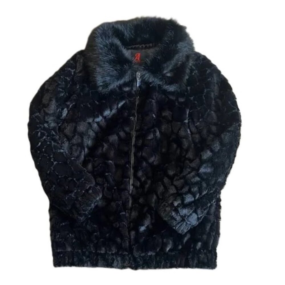 ADRIENNE LANDAU BLACK COLLARED FAUX FUR LONG SLEEVE JACKET COAT LG & XL NWT $275 - Picture 3 of 10